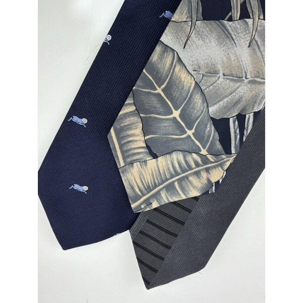 VTG ASSORTED LOT OF 3 -Blue Silk Ties Made in Italy - Jungle, Rams, Pattern